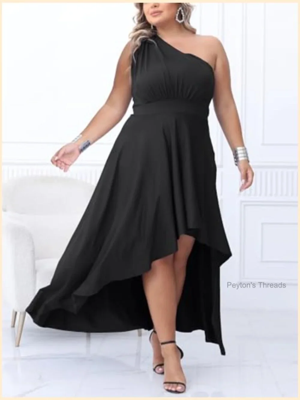 Plus Size One Shoulder Maxi Dress High Low Flowy Cocktail - Picture 3 of 7